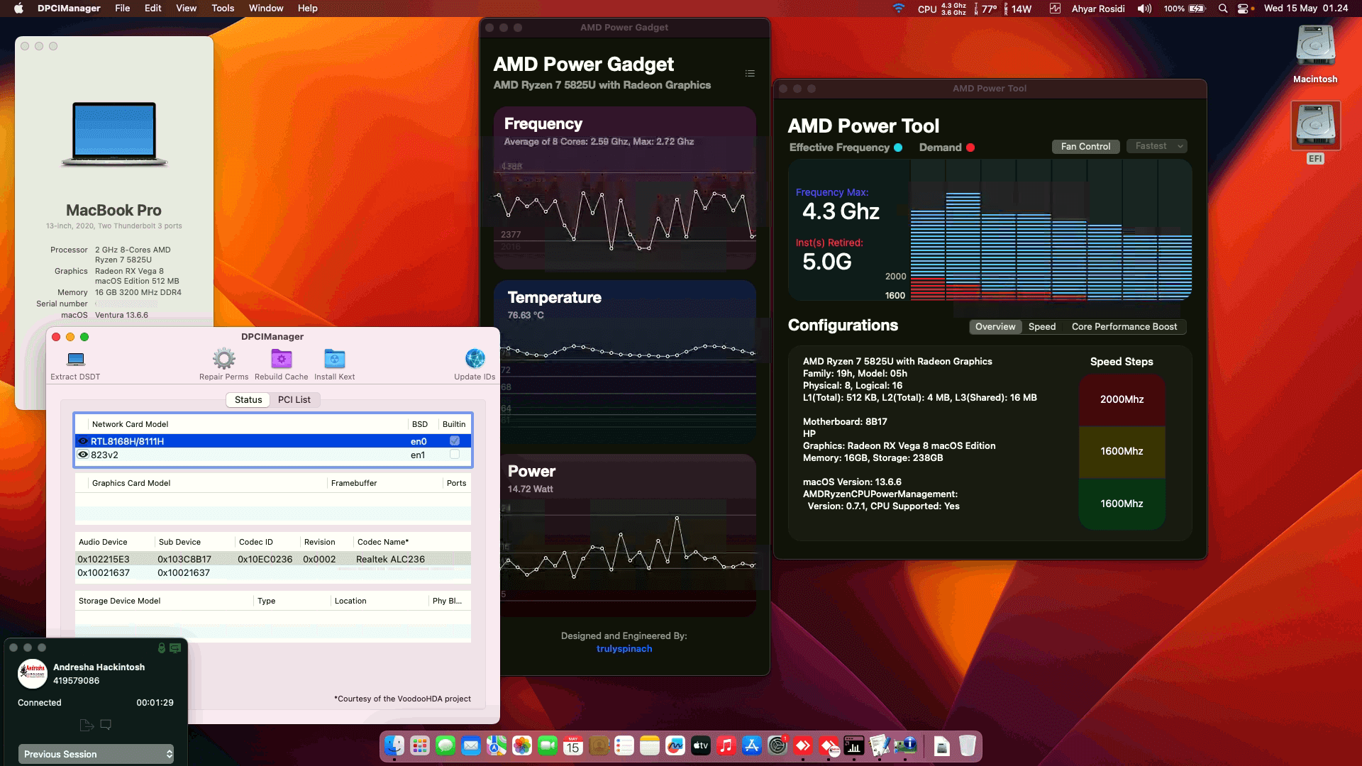 Success Hackintosh macOS Ventura 13.6.6 Build 22G630 in HP ProBook 445 G9